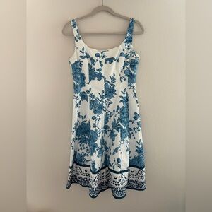 Nine West Dress Size 8 Blue Floral Sleeveless Fit & Flare Boho Cottage